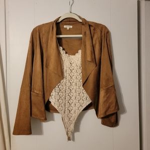 Faux suede open front jacket